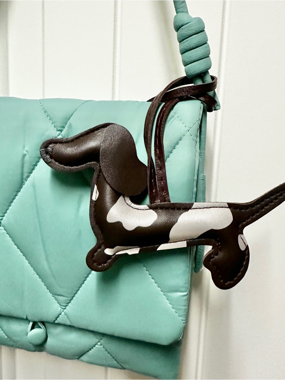 Dachshund Dog Bag Charm - Coffee Brown and White Faux Leather